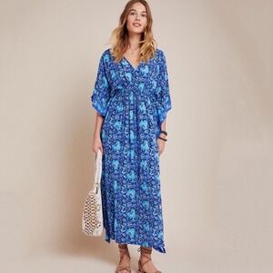 Rujuta Sheth NEW Marie Cinch Kaftan Blue Size M/L Coverup